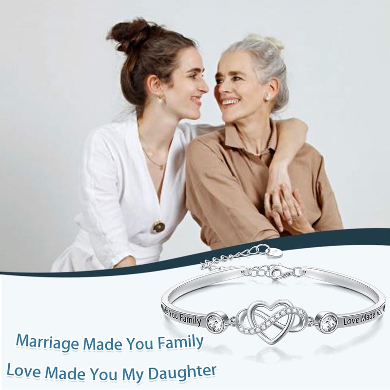 AOBOCO 925 Sterling Silver Adjustable Infinity Heart Bangle Bracelet for Sister Best Friend Daughter Mom Grandma Granddaughter Daughter in Law Godmother Goddaughter Stepmom Stepdaughter - Image 4